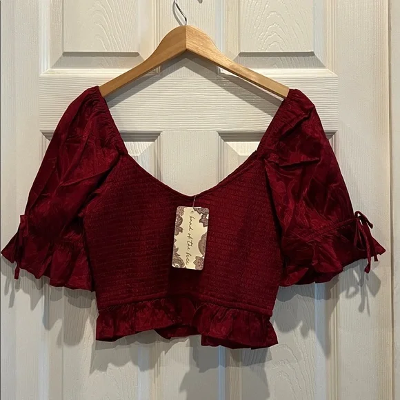 NWT BAND OF THE FREE Lea Rhubarb Smocked Crop Top - Picture 7 of 10